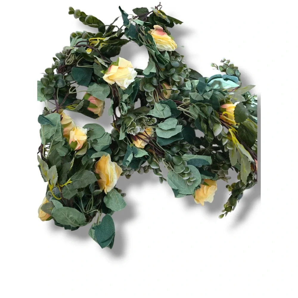 6 Pack Artificial Eucalyptus Garland with‎ 17 Ivory Cream Roses - Wedding Floral